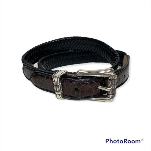 Brighton Black Snakeskin Print Silver Belt Size M/L 32 - Picture 1 of 7